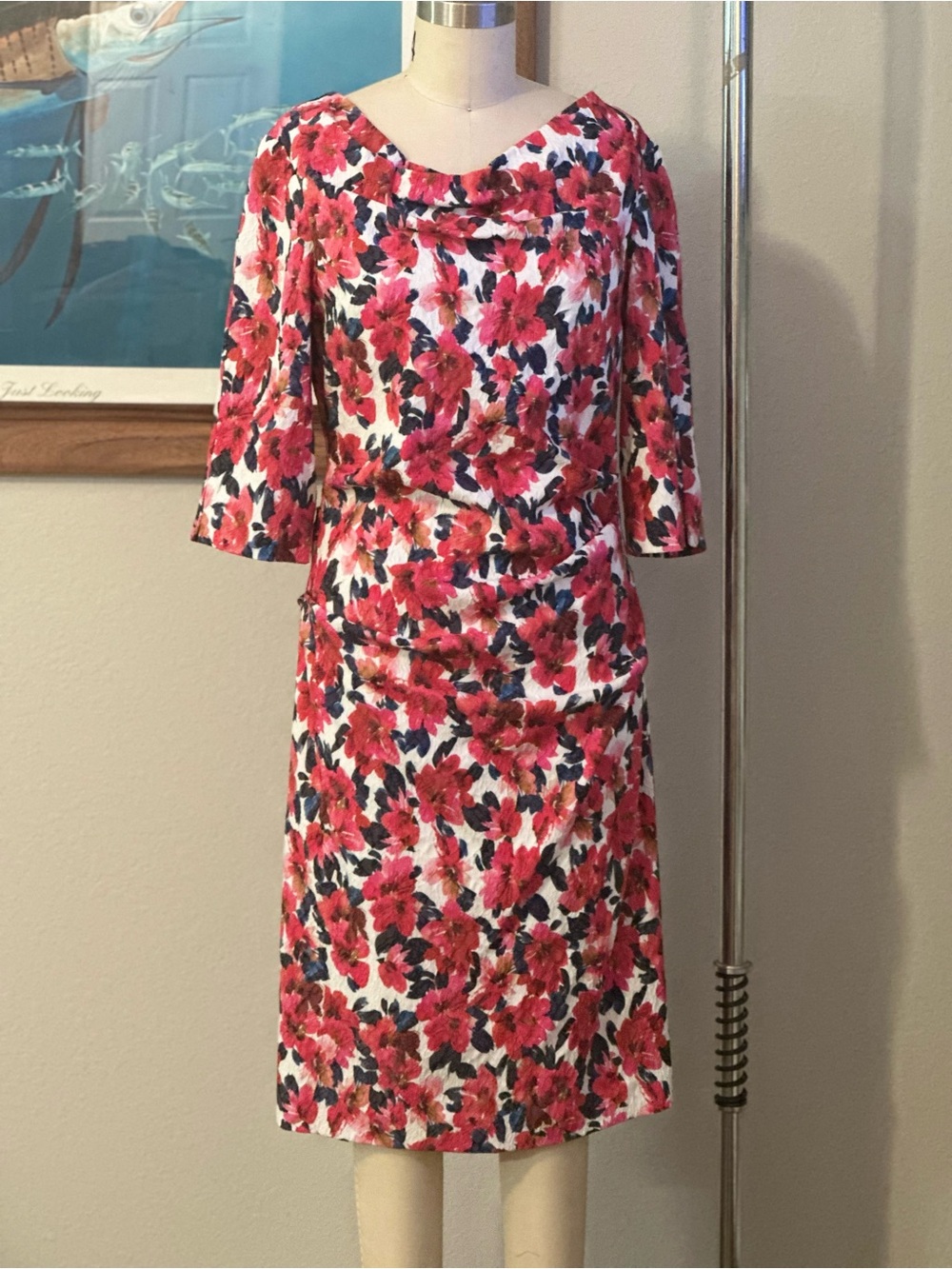 Sarah Campbell Cowl Neck Magic Dress in Red Floral